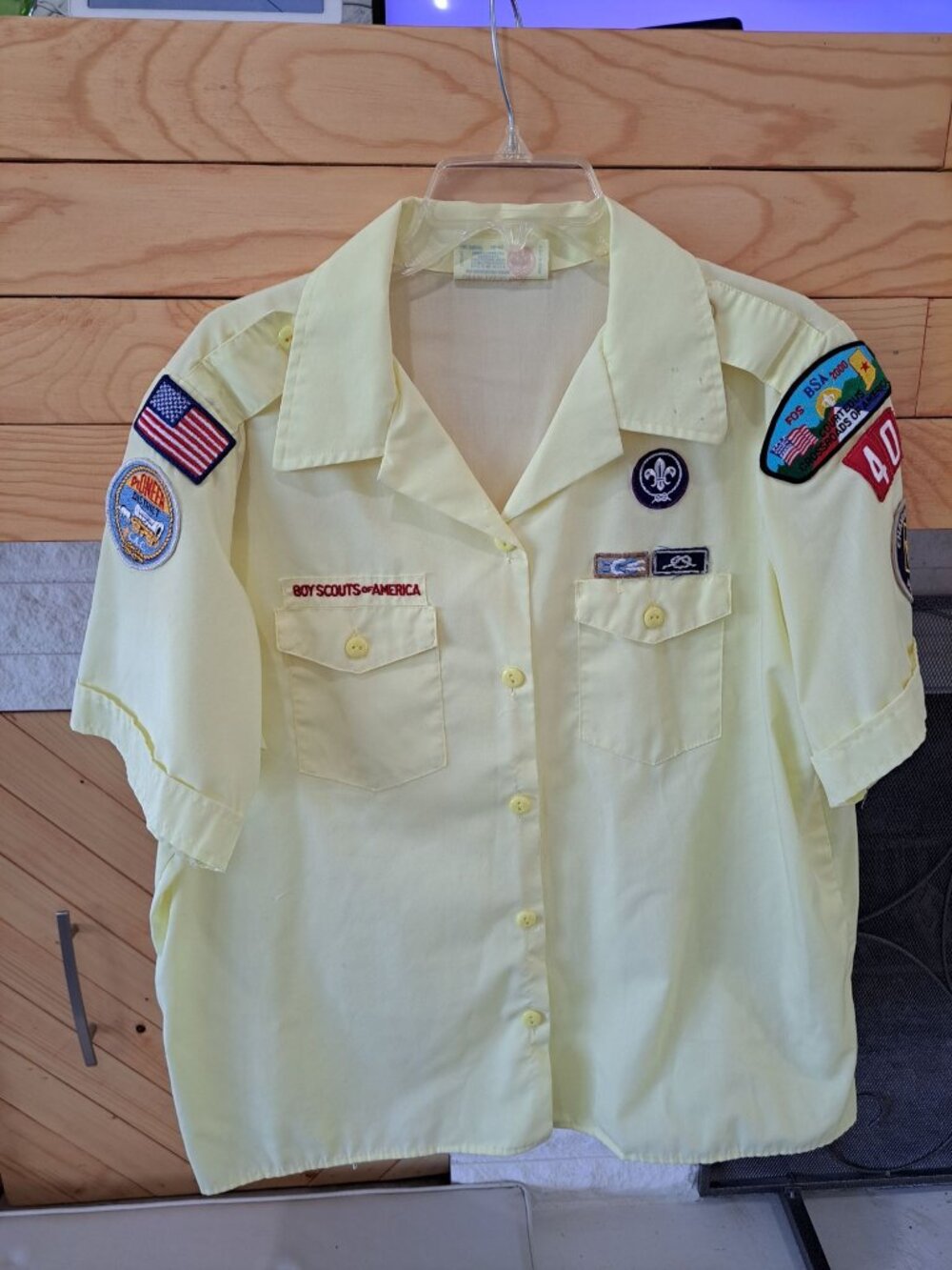 Boy Scouts Of America Official Blouse Yellow Patches Embroidered Logos USA L